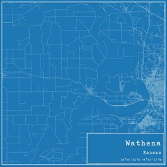 Blueprint US city map of Wathena, Kansas.