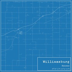 Blueprint US city map of Williamsburg, Kansas.