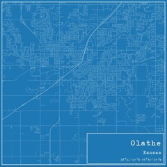 Blueprint US city map of Olathe, Kansas.