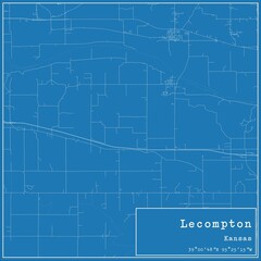 Obraz premium Blueprint US city map of Lecompton, Kansas.