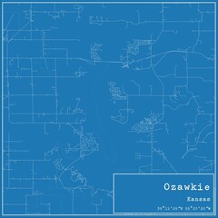 Obraz premium Blueprint US city map of Ozawkie, Kansas.