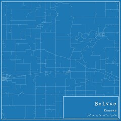 Blueprint US city map of Belvue, Kansas.