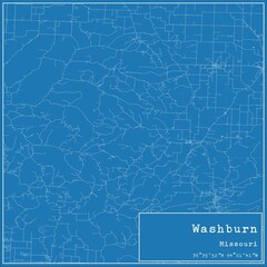 Blueprint US city map of Washburn, Missouri.