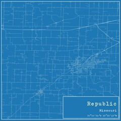 Blueprint US city map of Republic, Missouri.