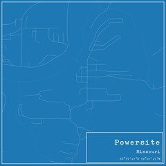 Blueprint US city map of Powersite, Missouri.