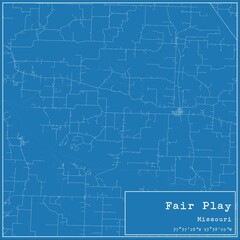 Fototapeta premium Blueprint US city map of Fair Play, Missouri.