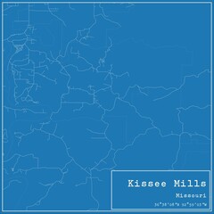 Fototapeta na wymiar Blueprint US city map of Kissee Mills, Missouri.