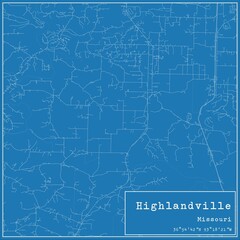 Obraz premium Blueprint US city map of Highlandville, Missouri.