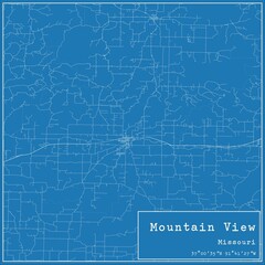 Blueprint US city map of Mountain View, Missouri.