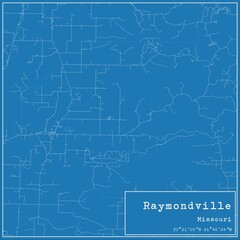 Obraz premium Blueprint US city map of Raymondville, Missouri.