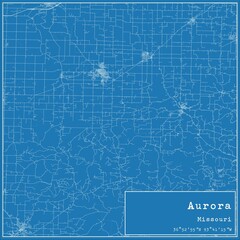 Blueprint US city map of Aurora, Missouri.
