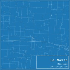 Fototapeta premium Blueprint US city map of La Monte, Missouri.
