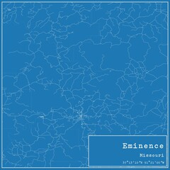 Blueprint US city map of Eminence, Missouri.