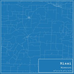 Blueprint US city map of Miami, Missouri.