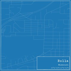 Fototapeta premium Blueprint US city map of Rolla, Missouri.