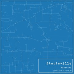 Obraz premium Blueprint US city map of Stoutsville, Missouri.