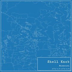 Blueprint US city map of Shell Knob, Missouri.