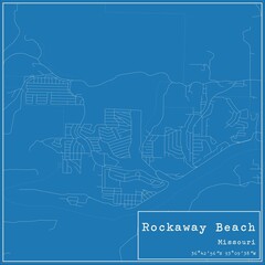 Fototapeta premium Blueprint US city map of Rockaway Beach, Missouri.