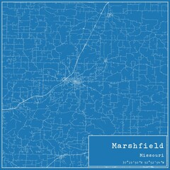 Blueprint US city map of Marshfield, Missouri.