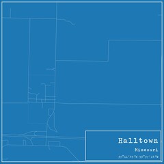 Obraz premium Blueprint US city map of Halltown, Missouri.