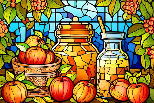 Honey and apples vitrage illustration generated by artificial intelligence