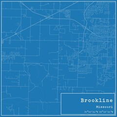 Fototapeta premium Blueprint US city map of Brookline, Missouri.