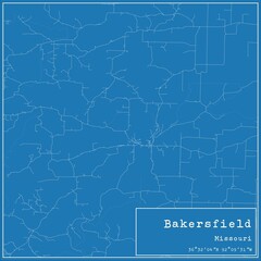 Blueprint US city map of Bakersfield, Missouri.