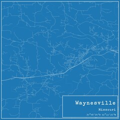 Blueprint US city map of Waynesville, Missouri.