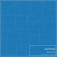 Obraz premium Blueprint US city map of Latham, Missouri.
