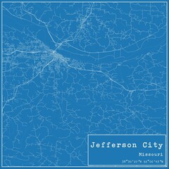 Blueprint US city map of Jefferson City, Missouri. - obrazy, fototapety, plakaty