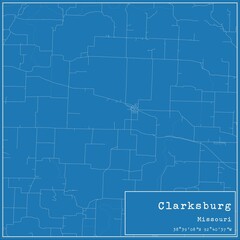 Blueprint US city map of Clarksburg, Missouri.