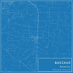 Blueprint US city map of Ashland, Missouri.