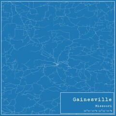 Blueprint US city map of Gainesville, Missouri.