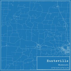 Blueprint US city map of Huntsville, Missouri.