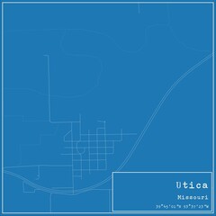 Blueprint US city map of Utica, Missouri.