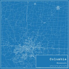 Blueprint US city map of Columbia, Missouri.