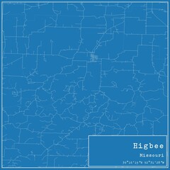 Obraz premium Blueprint US city map of Higbee, Missouri.