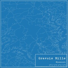 Blueprint US city map of Gravois Mills, Missouri.