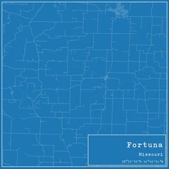 Blueprint US city map of Fortuna, Missouri.