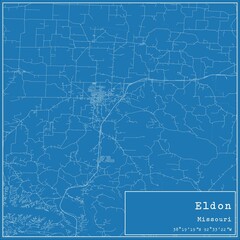Blueprint US city map of Eldon, Missouri.