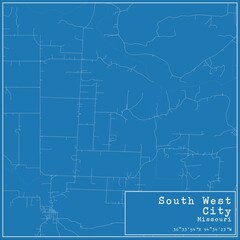 Blueprint US city map of South West City, Missouri.
