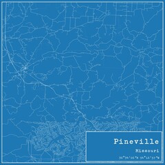 Blueprint US city map of Pineville, Missouri.