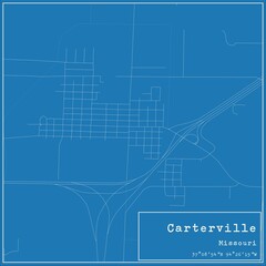 Blueprint US city map of Carterville, Missouri.