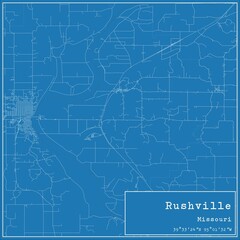 Blueprint US city map of Rushville, Missouri.