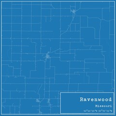Blueprint US city map of Ravenwood, Missouri.