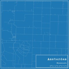 Blueprint US city map of Amsterdam, Missouri.