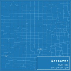 Blueprint US city map of Norborne, Missouri.