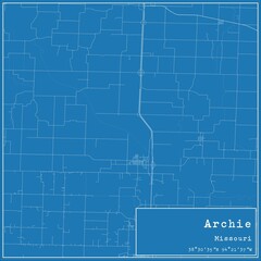 Blueprint US city map of Archie, Missouri.