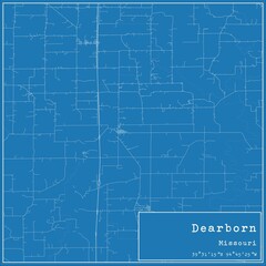 Blueprint US city map of Dearborn, Missouri.