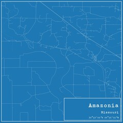 Obraz premium Blueprint US city map of Amazonia, Missouri.
